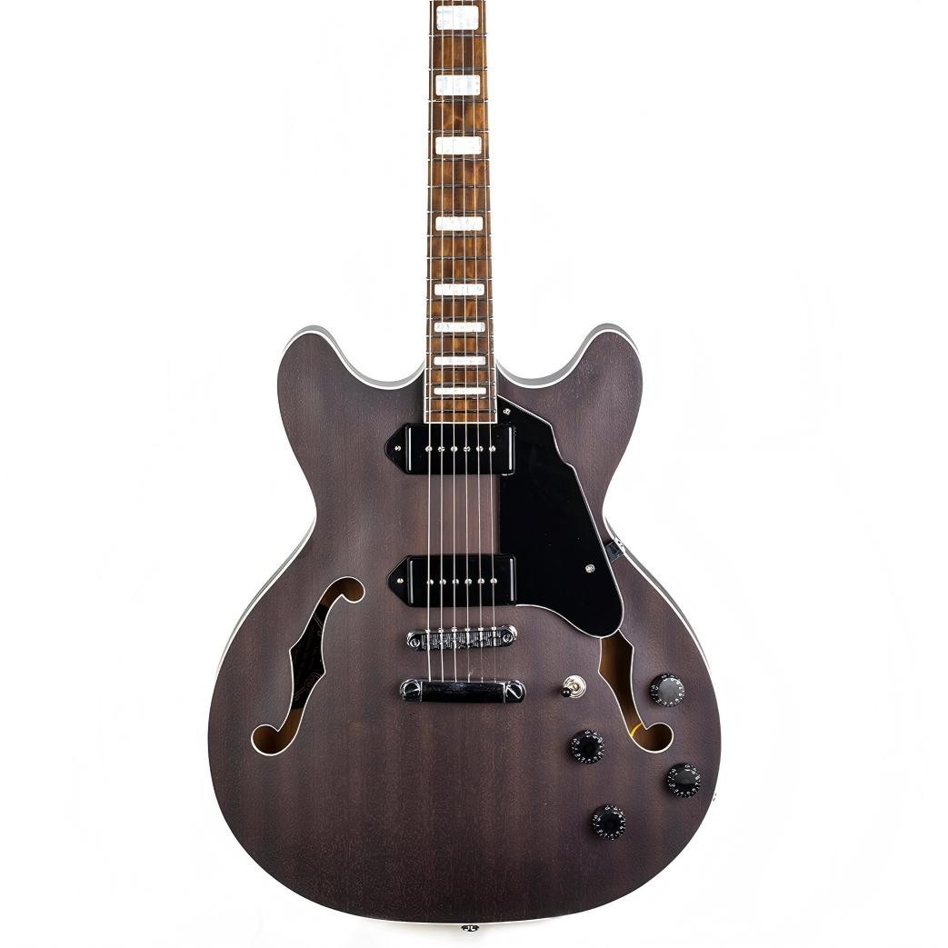GROTE Electric Guitar Semi-Hollow Body Guitar matte finished P90 (Grey)