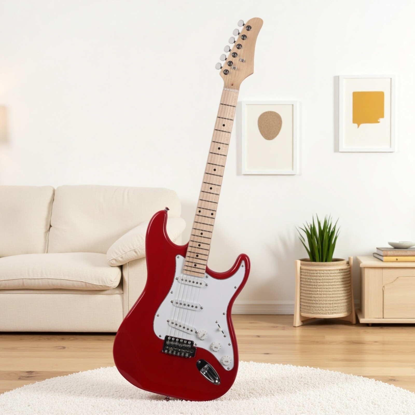 ST-Style Electric Guitar Set – SSS Pickups, Basswood, Maple Neck, Red Finish