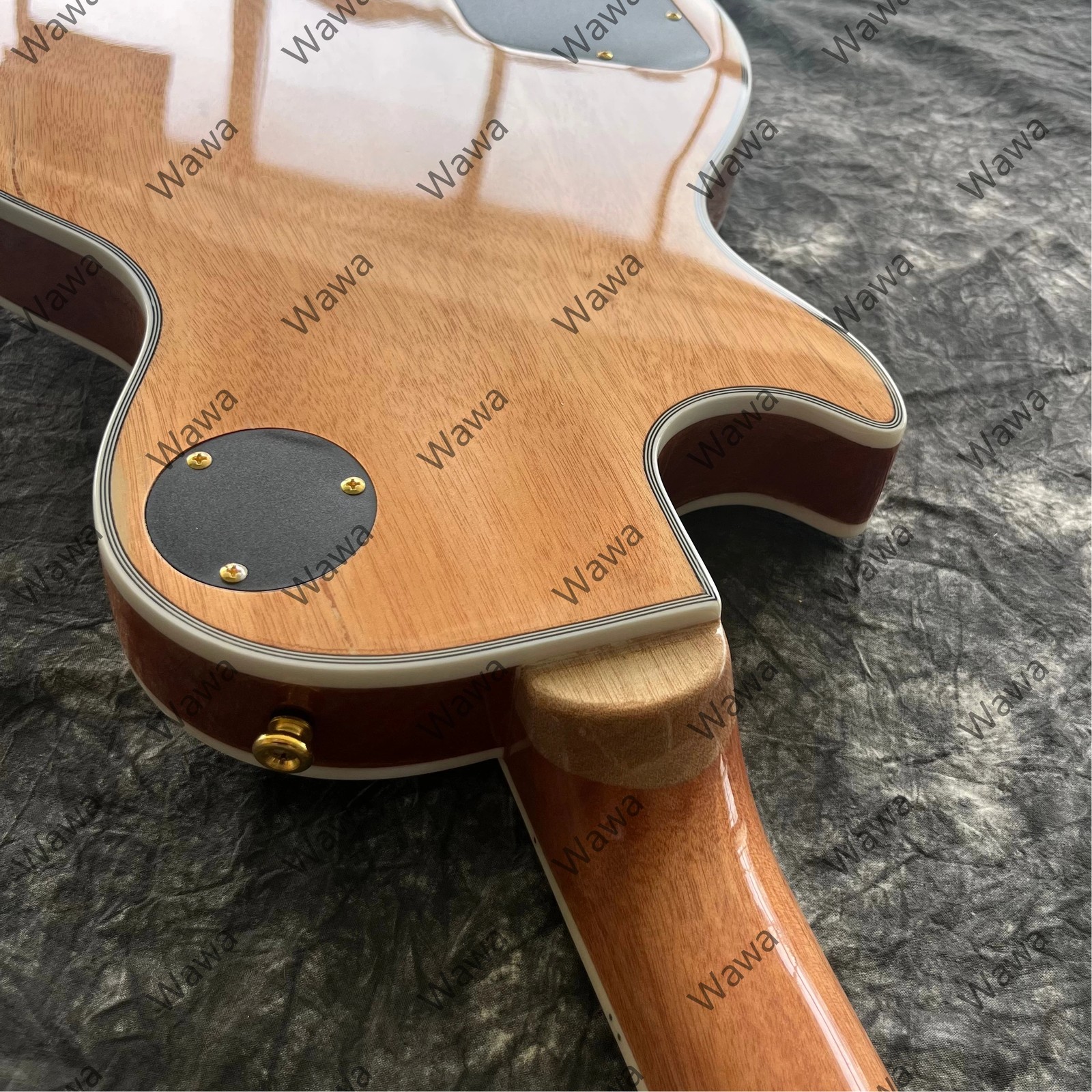 Natural Wood Custom Electric Guitar Dual Black Humbuckers Gold Hardware