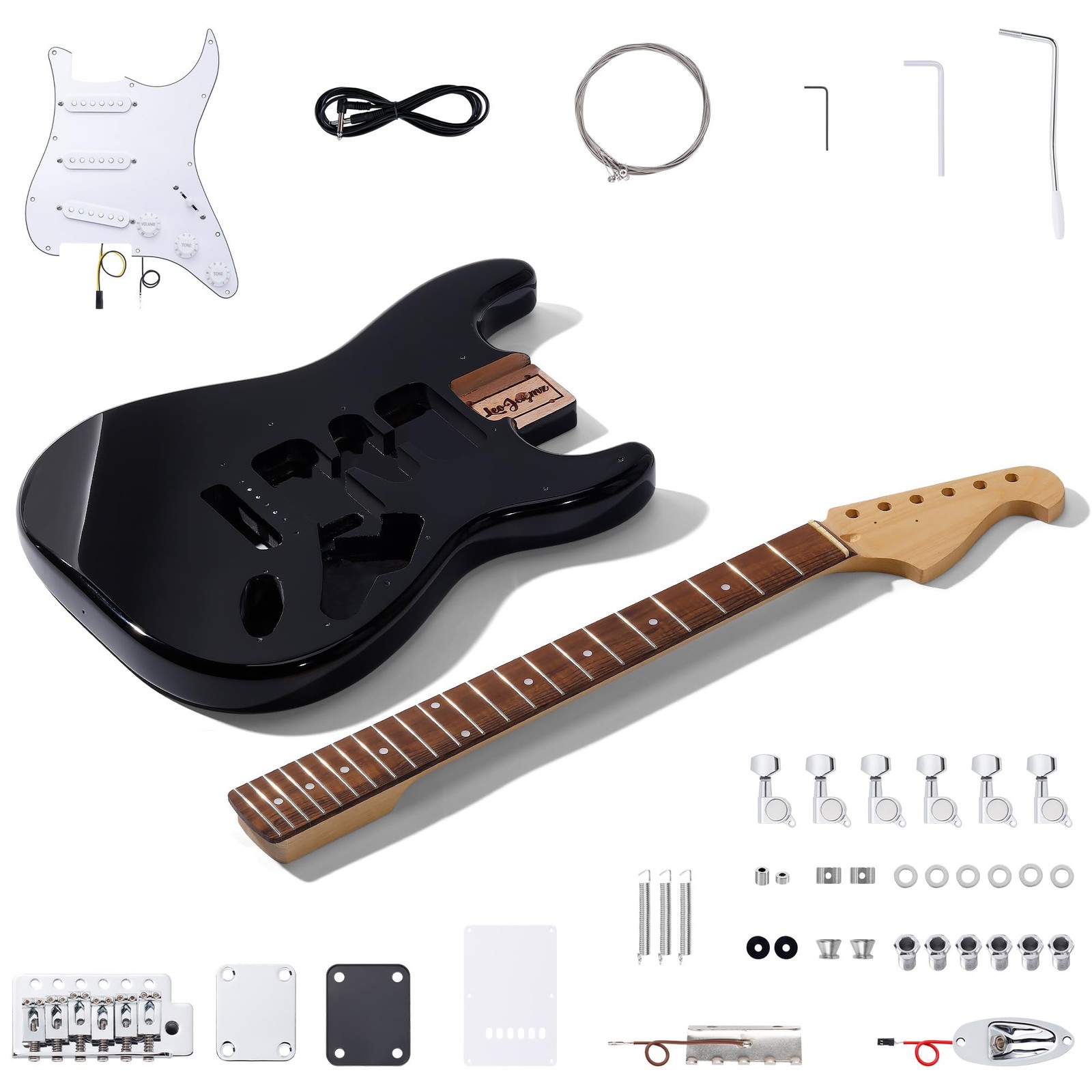 DIY ST Style Electric Guitar Kits,Spray-painted Mahogany Body,Laurel Wood Fin…