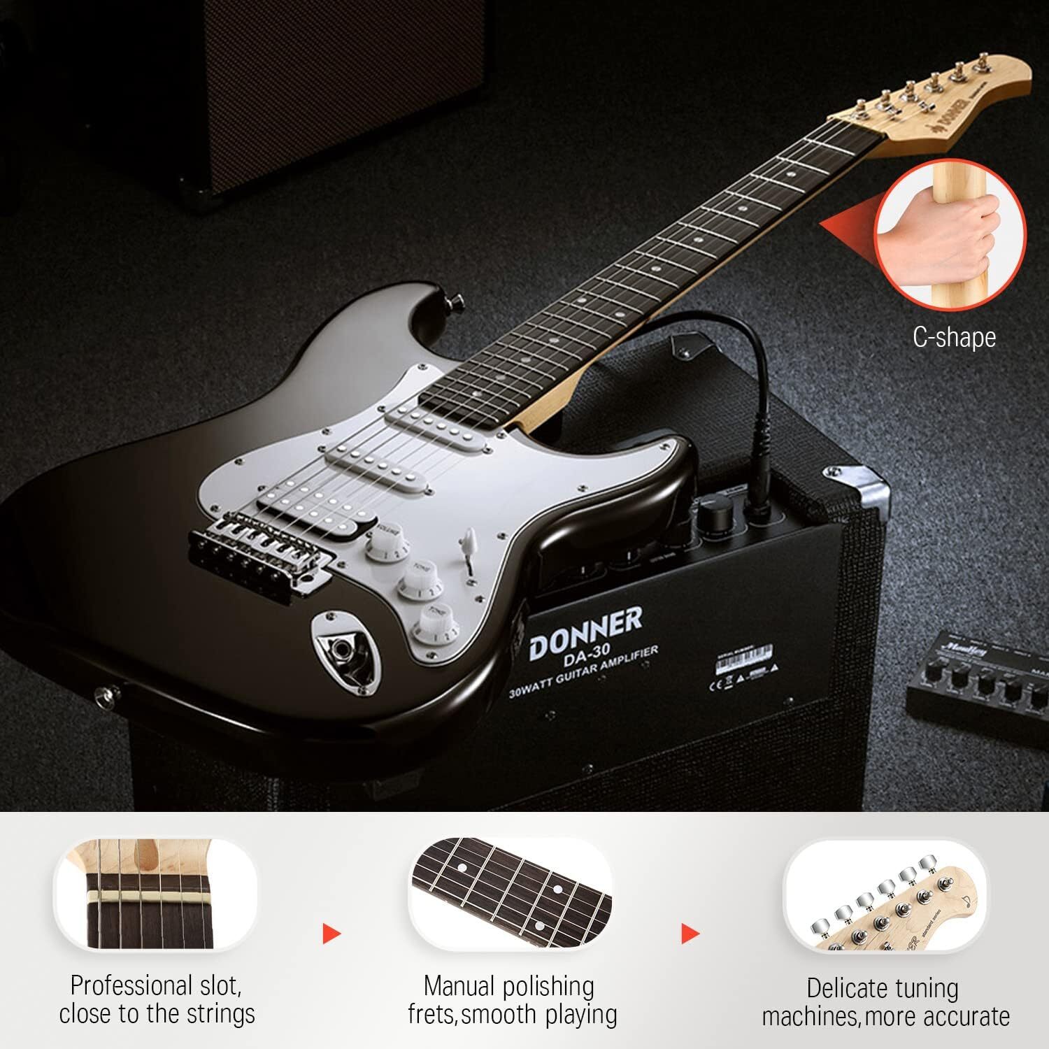 🎸 Donner DST-100 Electric Guitar With Amplifier Gig Bag & Accessories Black