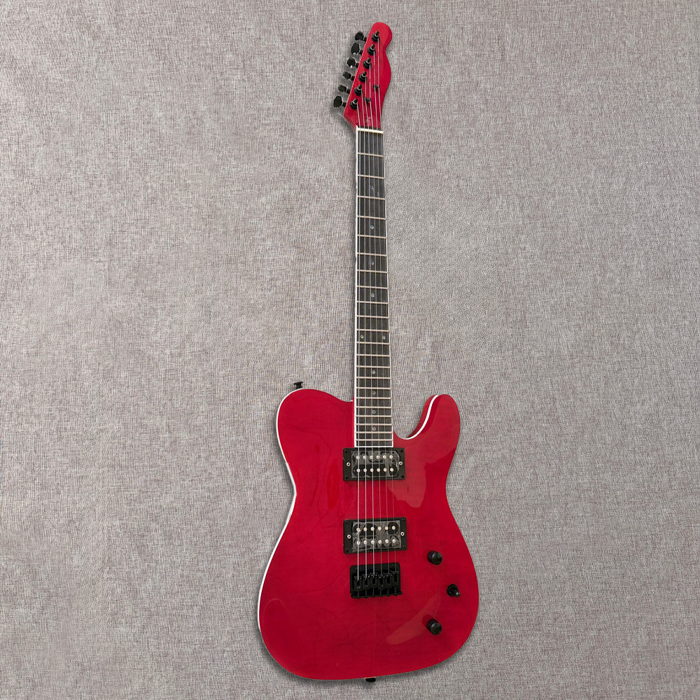 6string Red Quilted Maple Top TL Style Electric Guitar Black Hardware Solid Body