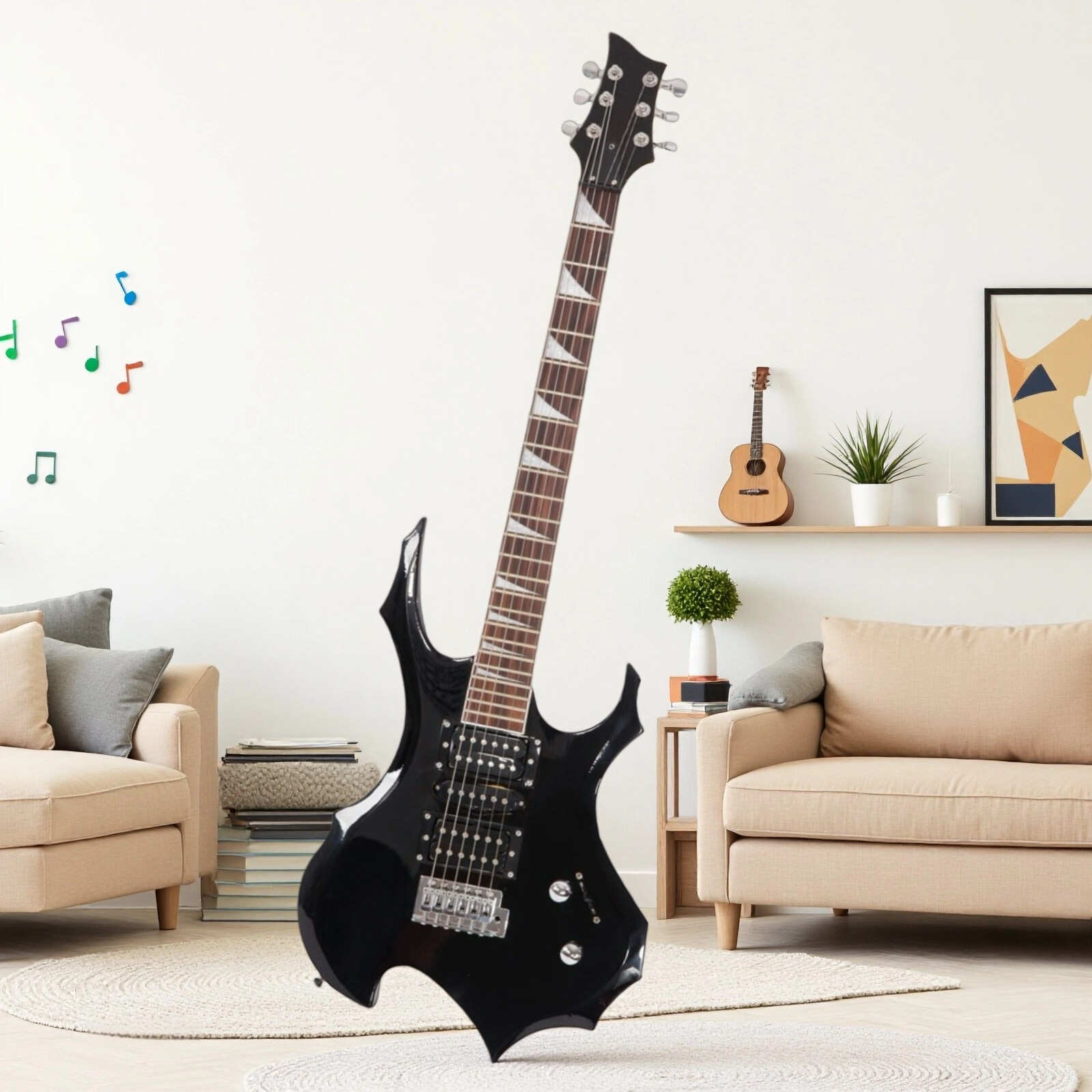 Modern Black Single Tremolo H-S-H Pickups Electric Guitar Set With Amplifier