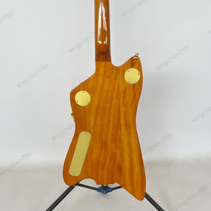 Glossy Yellow Wood Grain Solid Body Electric Guitar Stainless Rounded Fret Rock