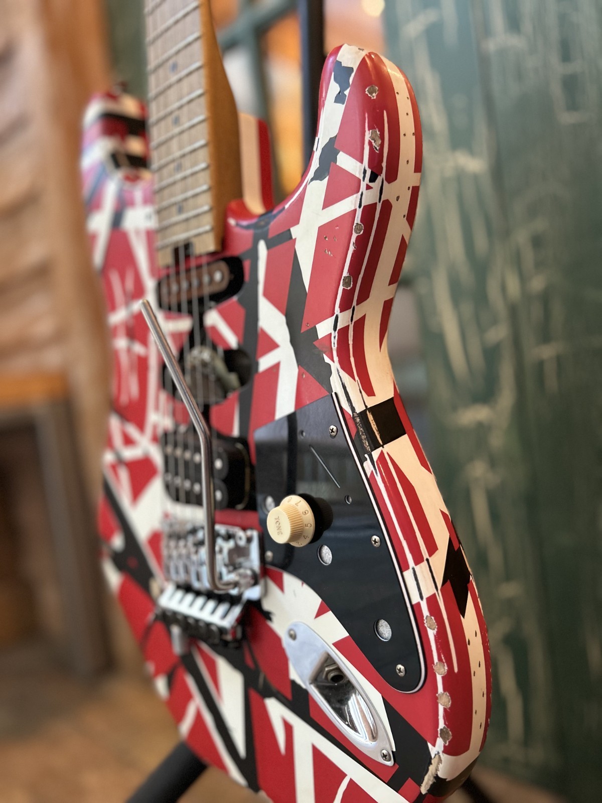 2026 EVH Frankenstein Frankie Strip Series Red and Black Relic Electric Guitar