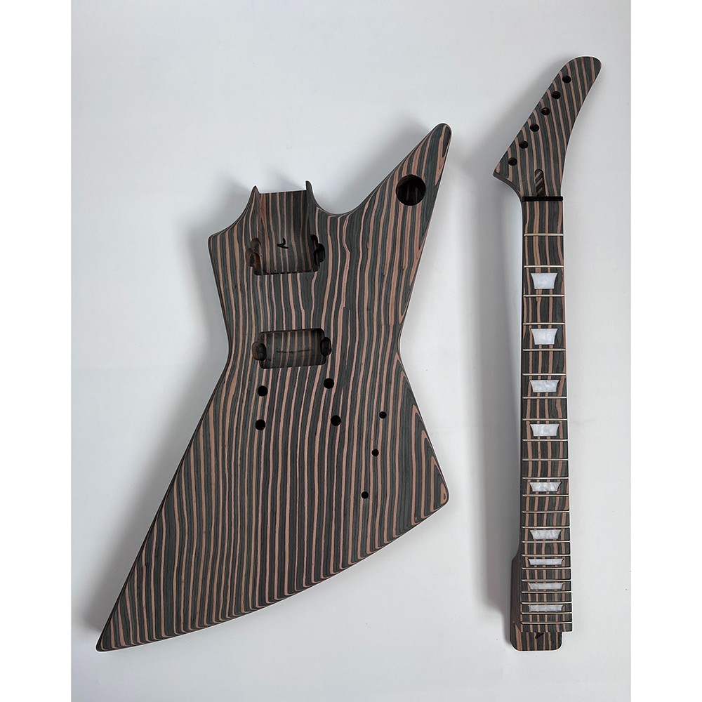 DIY Electric Guitar Kits Bone Nuts Zebrawood Body 22 Frets Set In Free Ship