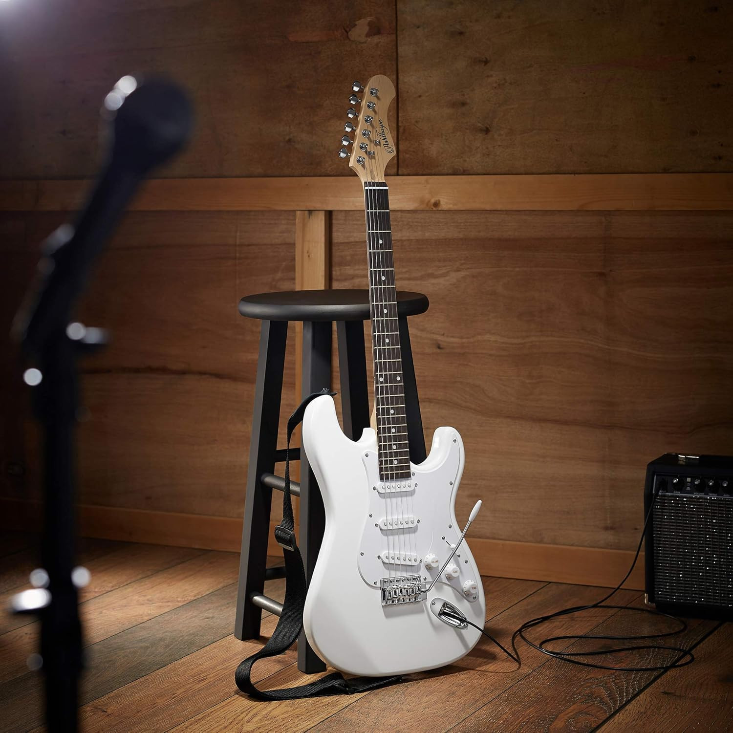 39-Inch Electric Guitar (White-White), Full-Size Guitar Kit with Padded Gig Bag,