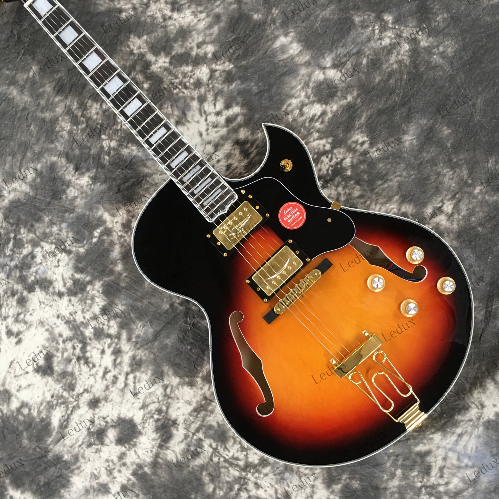 Hollow Jazz Electric Guitar Stainless Steel Rounded Frets Bone Nut Sunburst