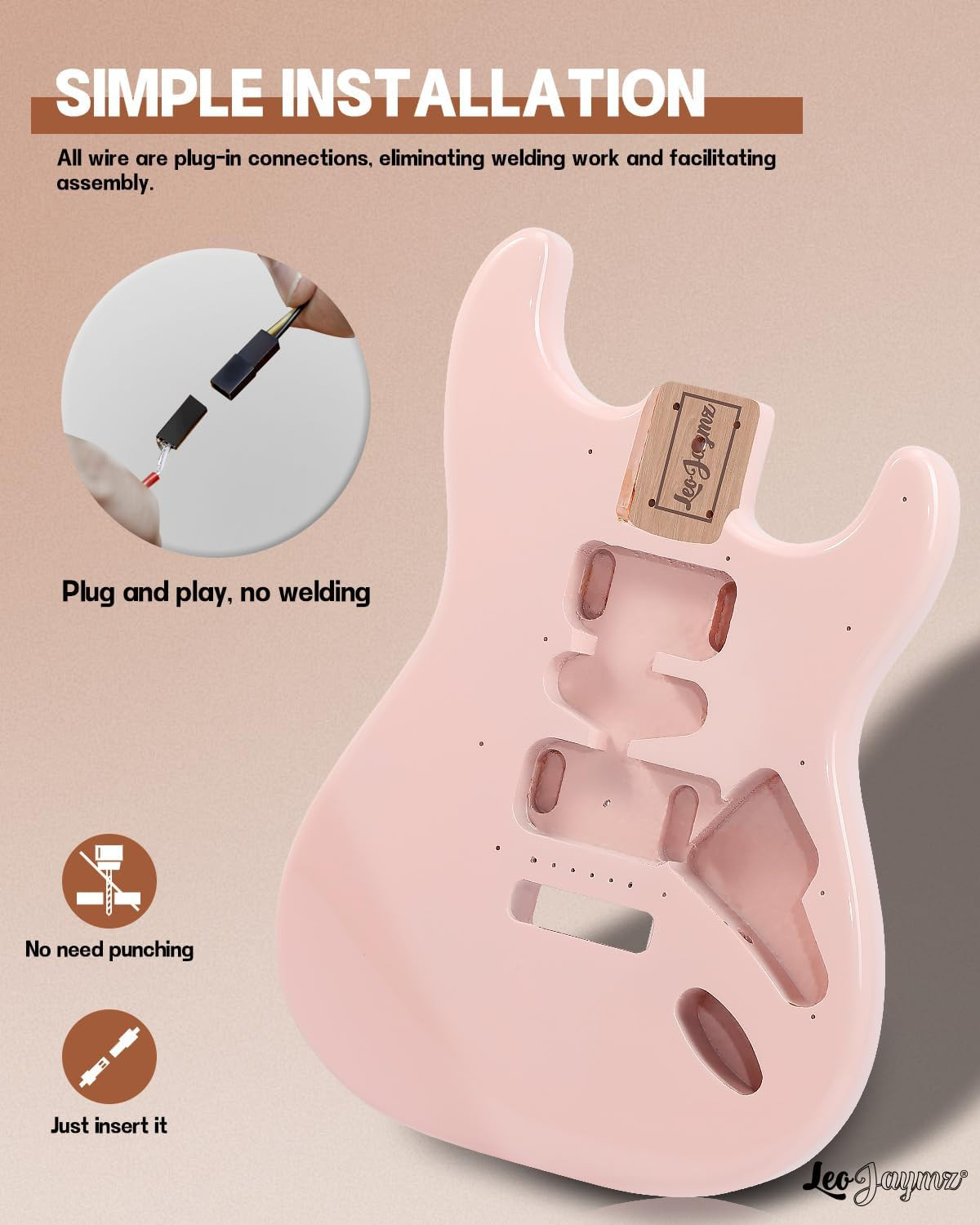 Leo Jaymz DIY ST Guitar Kit Light Pink Mahogany Body Maple Neck Full Set