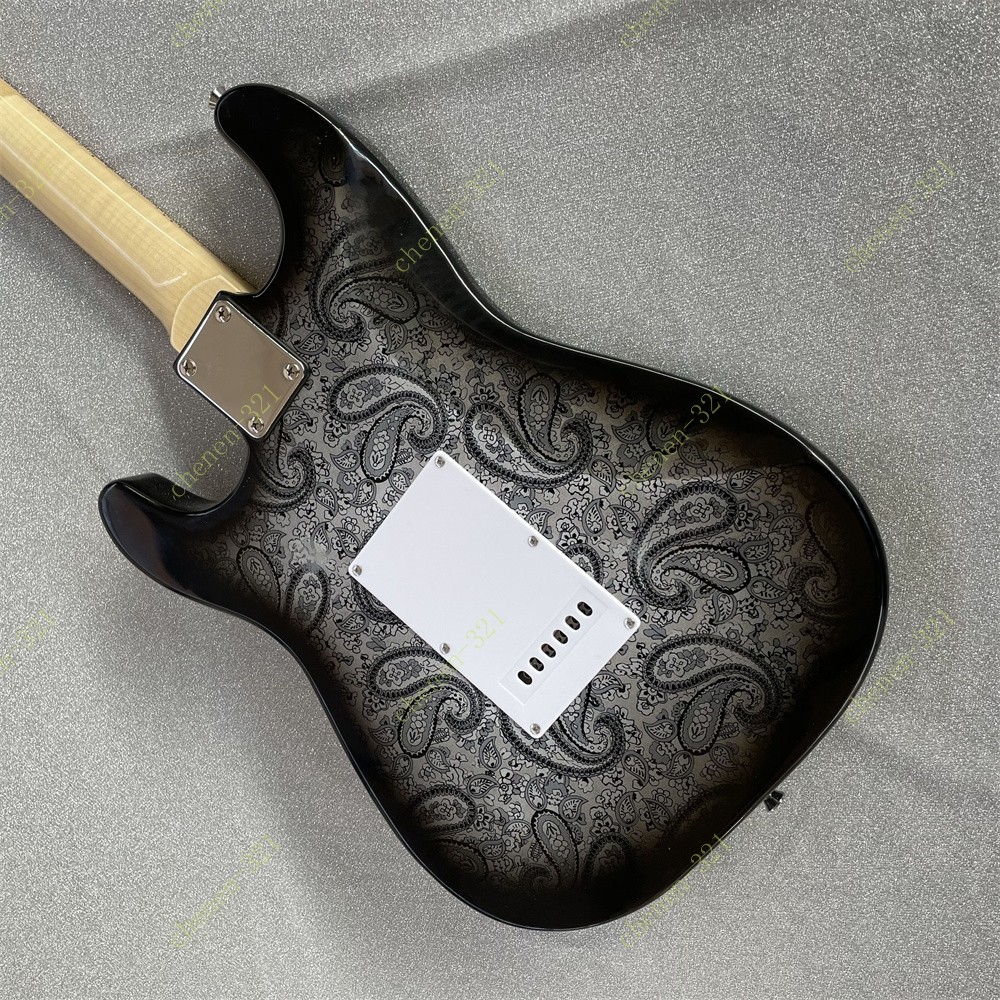 Solid Electric Guitar Maple Neck Stainless Rounded Fret Edge Black Paisley