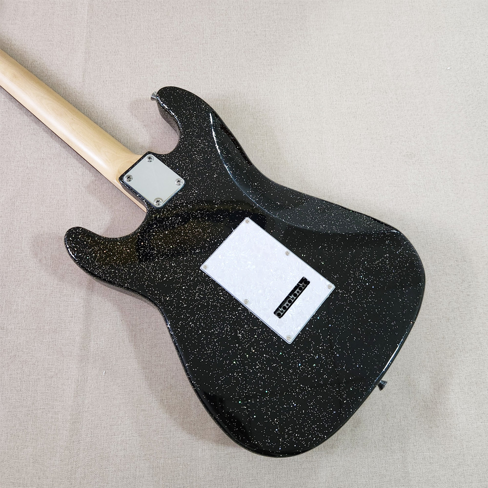 ST Electric Guitar Mahogany Body Pearl Pickguard Maple Neck Metallic Black
