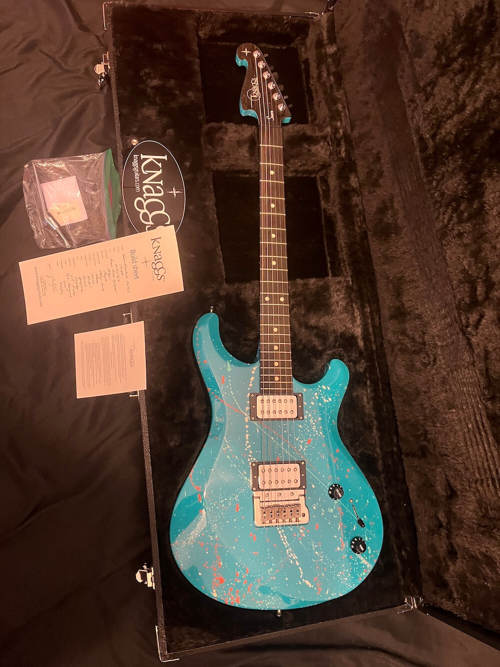 2023 Knaggs Guitars Severn Trembuck Reverse Headstock Miami Blue Splatter W/OHSC