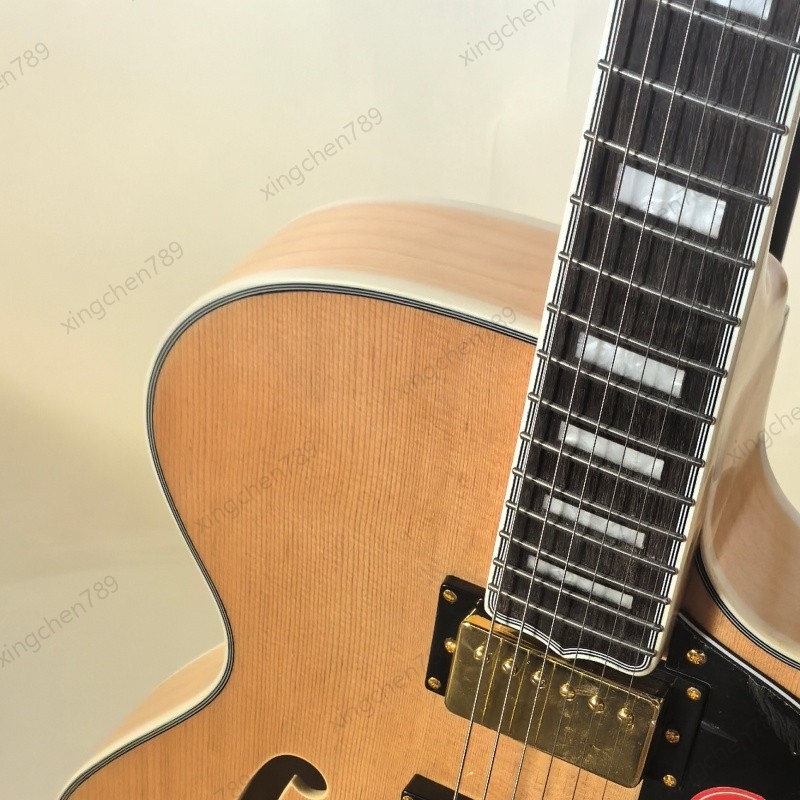 Natural Spruce Top Hollow Body Electric Guitar Bone Nut Rounded Fret Edge Stock