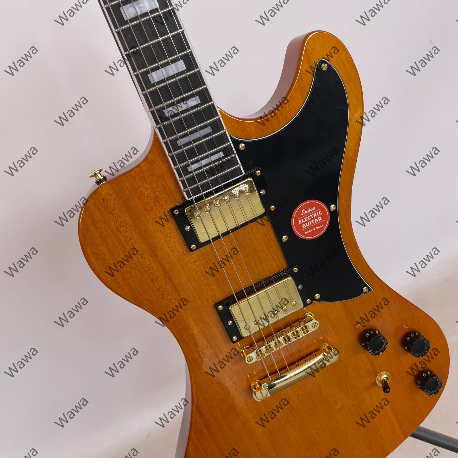 Mahogany Natural Wood Electric Guitar HH Pickups Gold Hardware TOM Bridge