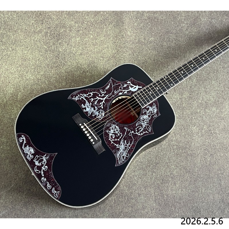 Acoustic guitar Soild black 3 pickguards star inlay B1G Sound Hole electric
