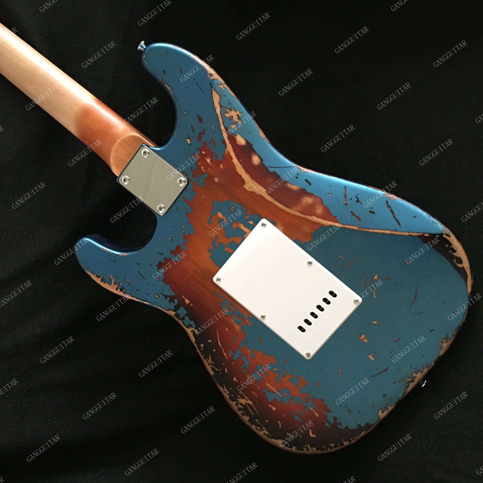 Vintage Aged STG Solid body Electric Guitar Stainless Steel Rounded Frets Blue
