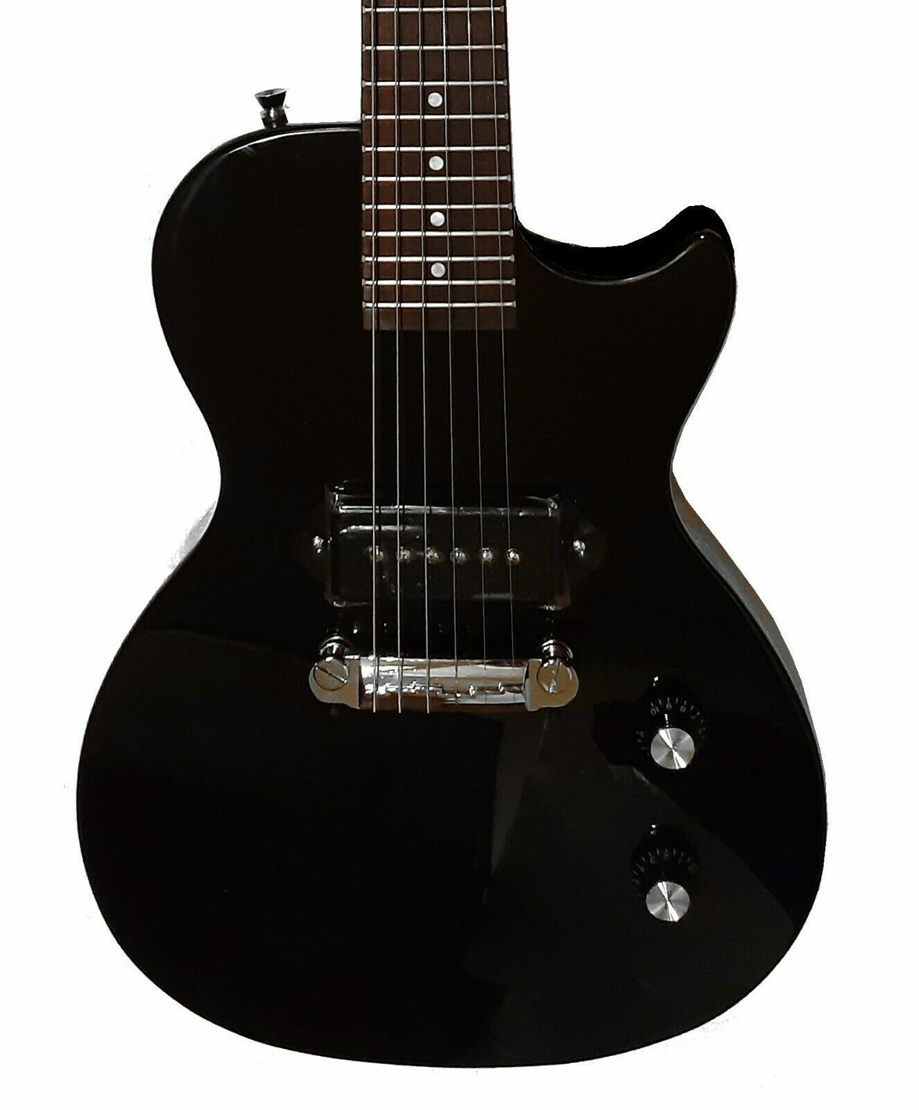 fishbone LP Jr. Black 32.5″ 3/4 Size Electric Guitar+Gig Bag,Cable,Strap Travel