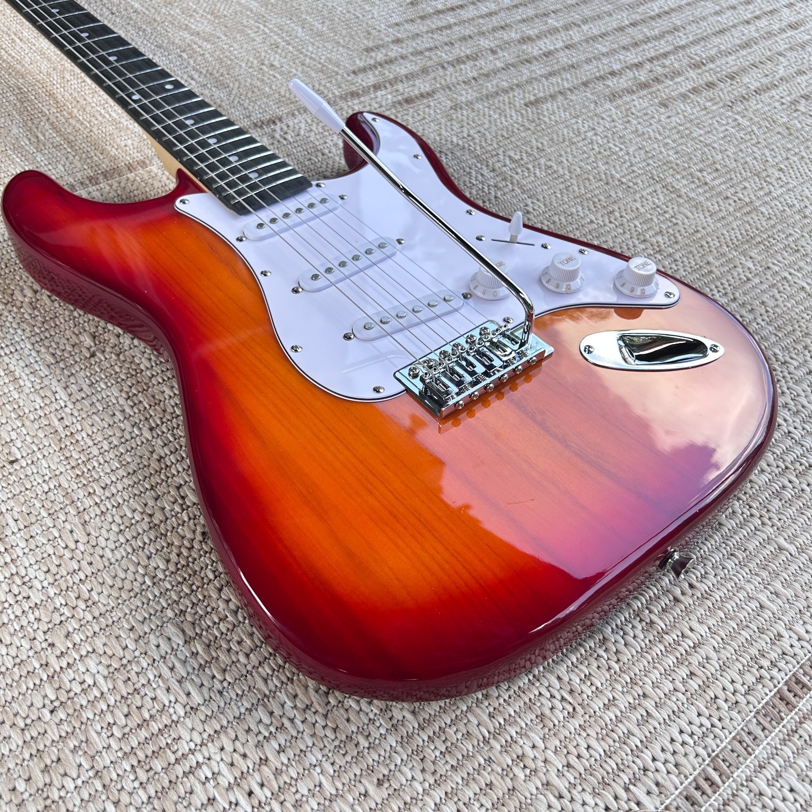 Cherry Sunburst Electric Guitar Package with Gig Bag, S-S-S Pickups, Full-Size
