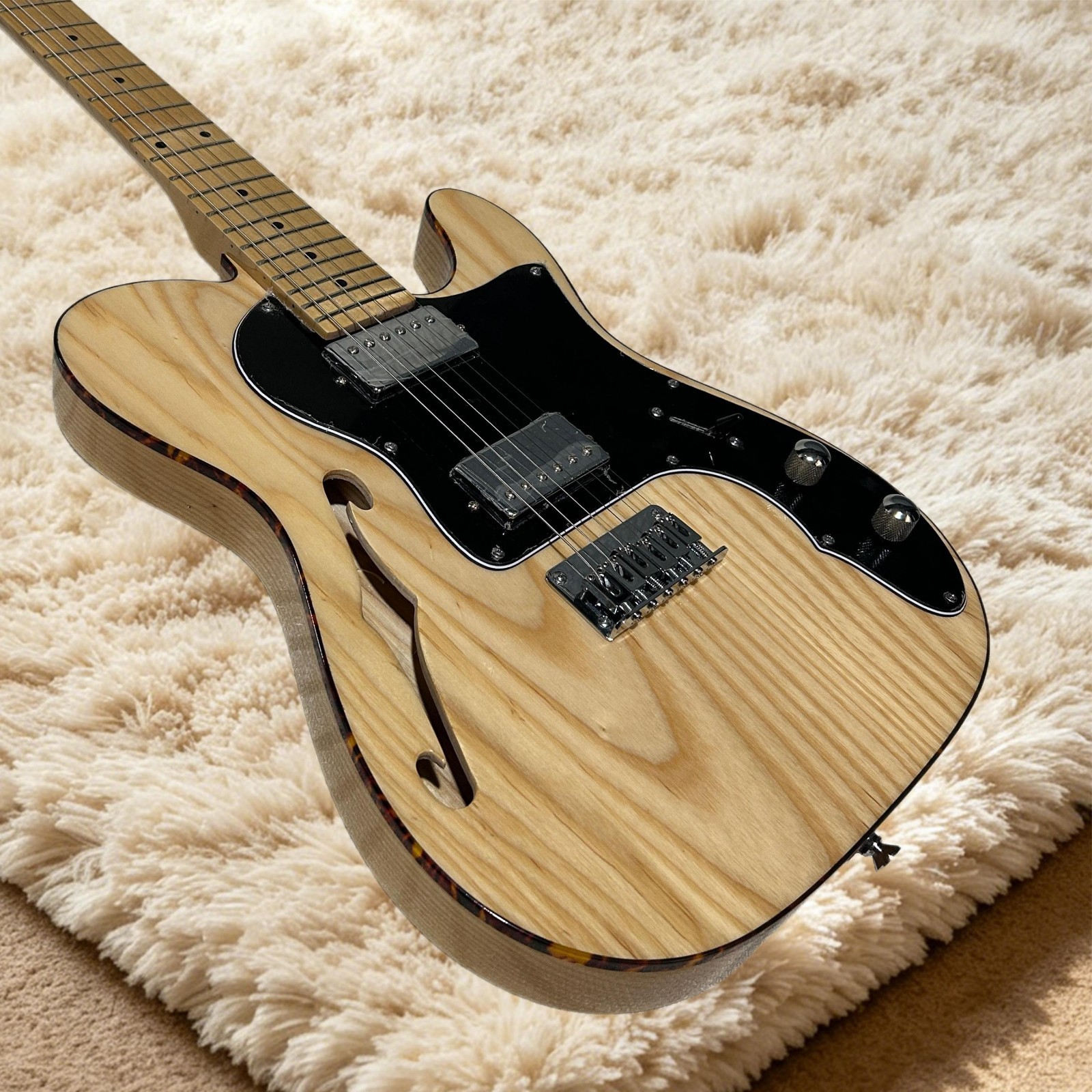 Tele Electric Guitar Maple Fretboard Ash Body Original Wood Color F Hole