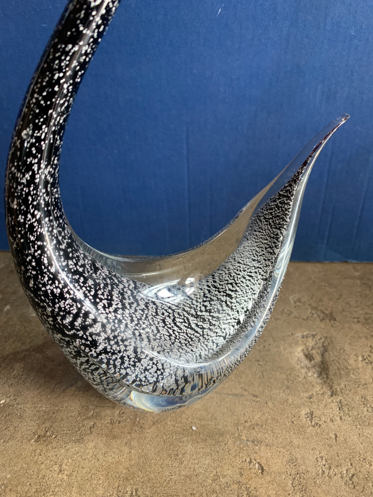 VINTAGE LARGE SCULPTURE black silver SWAN ORIGINAL SIGN OBALL MURANO ITALY 1980s