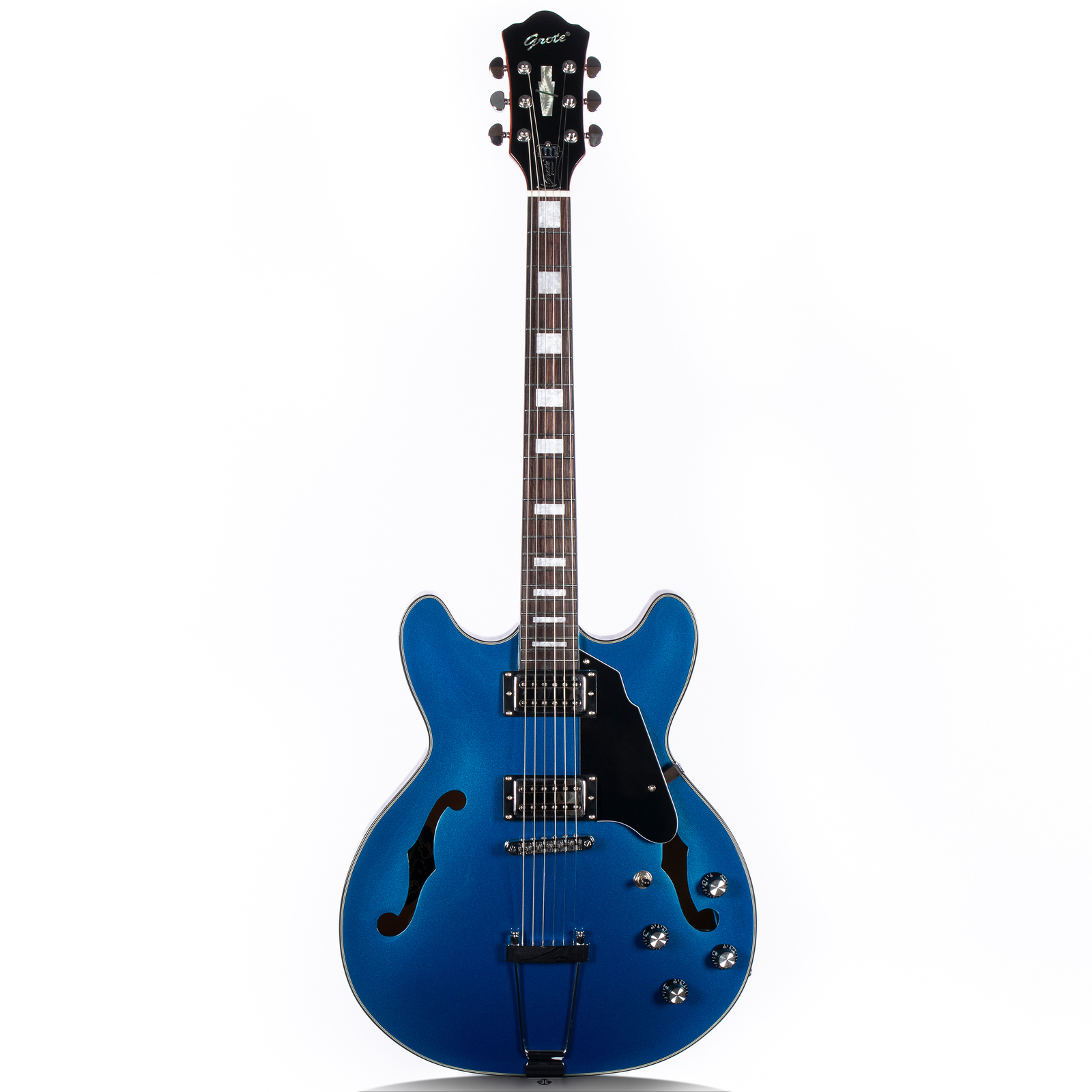 Grote Full Scale Electric Guitar Semi-Hollow Body Guitar Metal Finished(Blue)