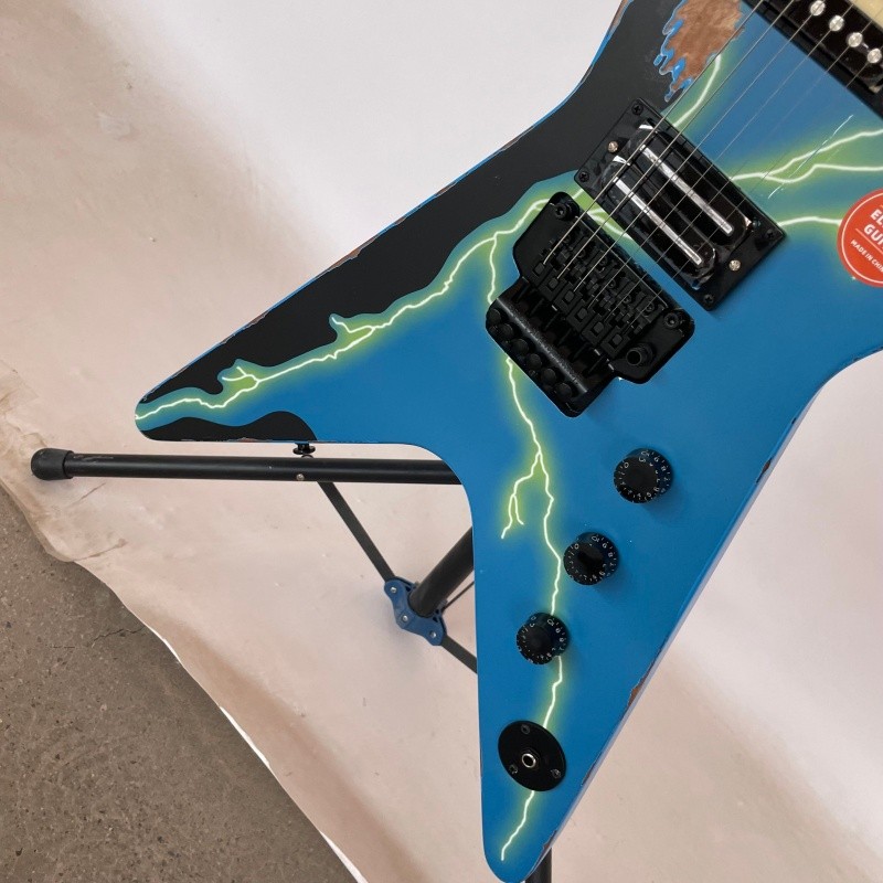 Vintage Aged Blue Lightning Solid Electric Guitar H-H Pickups Rounded fret Edge