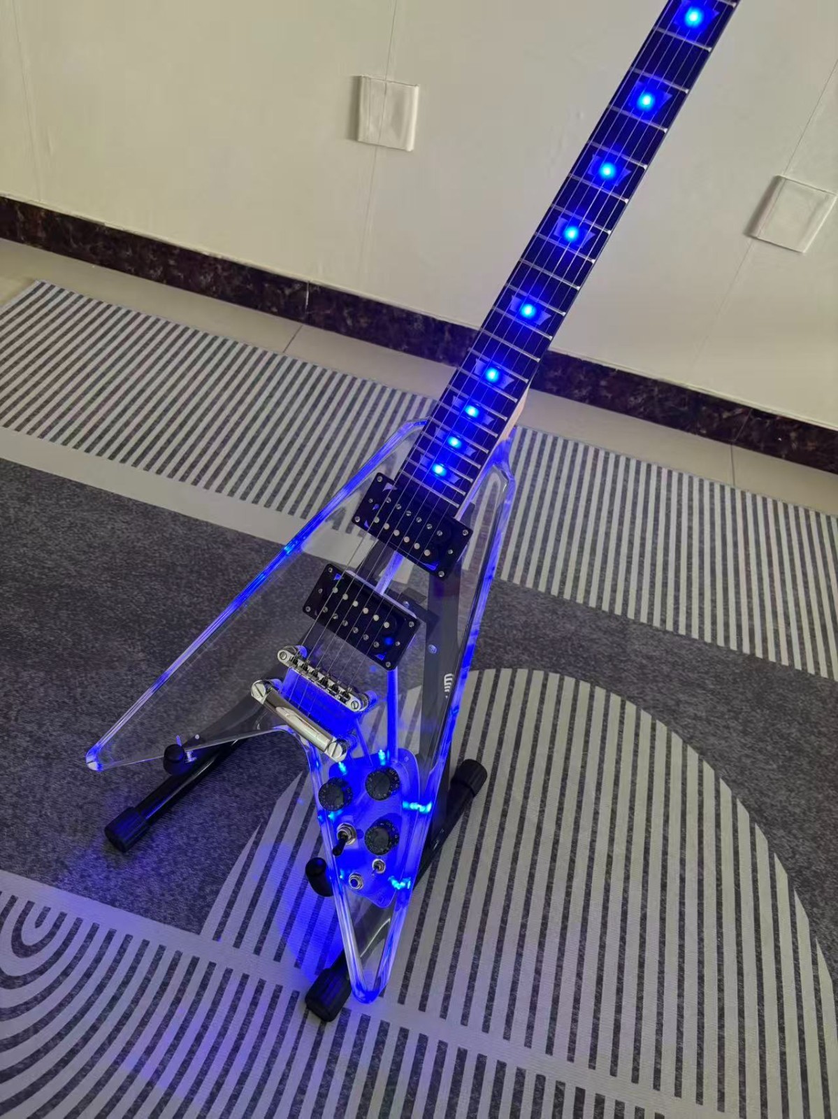 Acrylic Crystal Electric Guitar Rosewood FB Blue Light Abalone Inlay Maple Neck