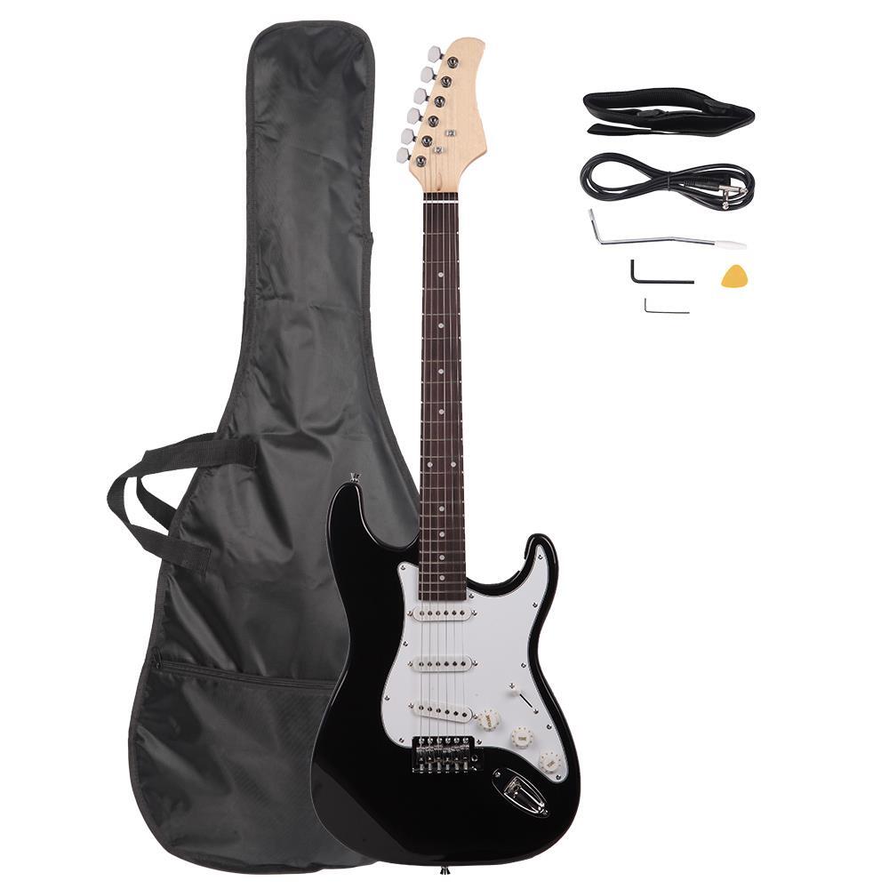 Glarry Black Electric Guitar Set With Gig Bag Strap Cord for Beginner School