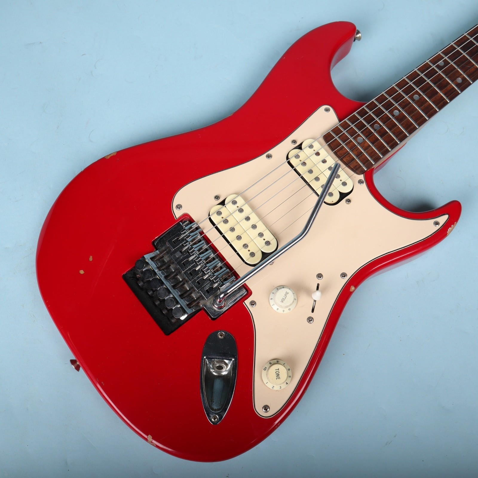 1998 Squier Stagemaster Reverse HH Electric Guitar Frost Red Floyd Rose