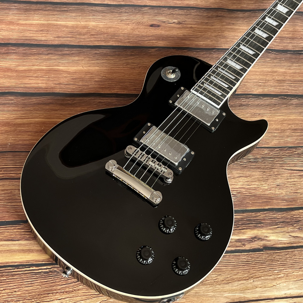 6 strings Black electric guitar Stainless Frets chrome hardware free shipping