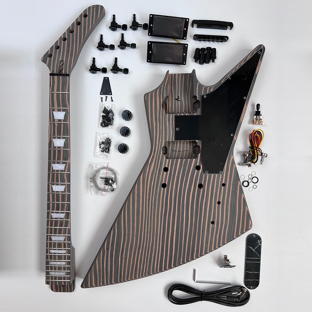 DIY Electric Guitar Kits Bone Nuts Zebrawood Body 22 Frets Set In Free Ship