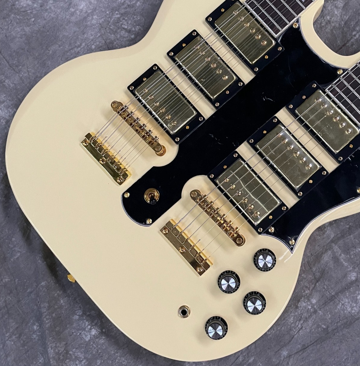 Cream Yellow SG Doubleneck Electric Guitar 12+6s Mahogany Body Rosewood FastShip