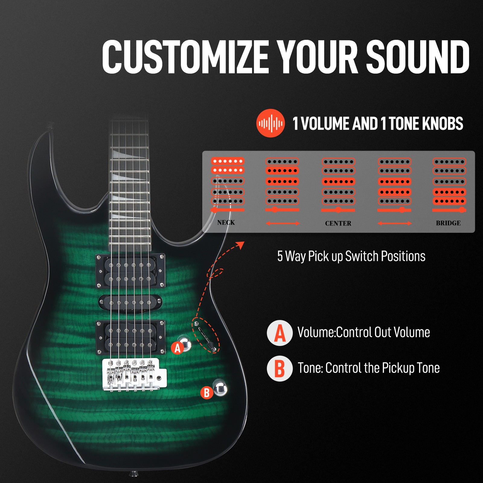 Ktaxon 170 Model 39in Electric Guitar 6 String for Beginner With 5W AMP