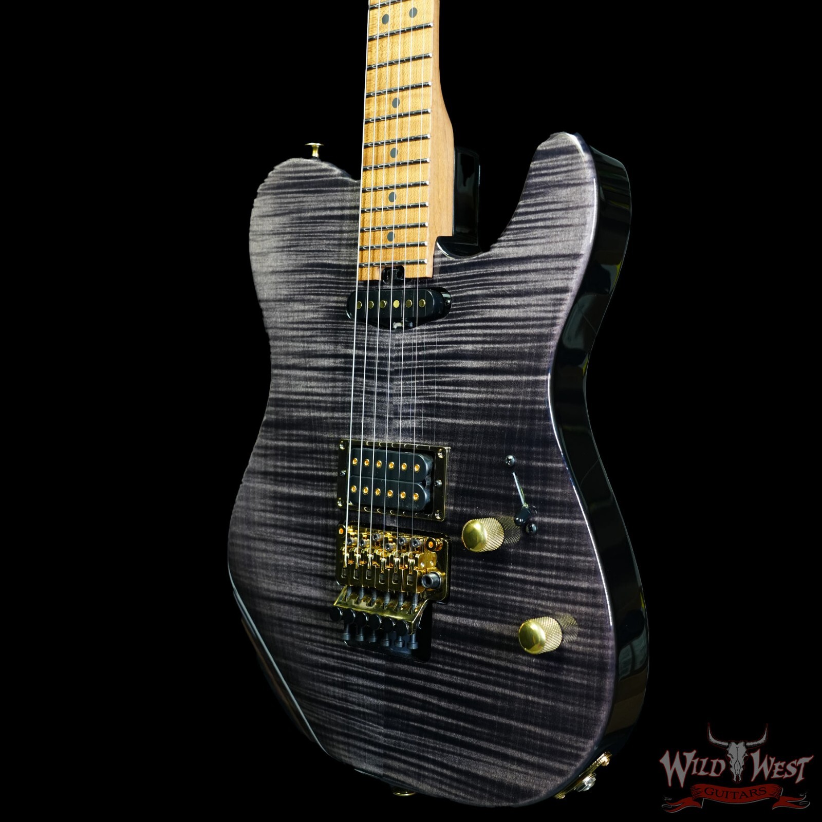 Charvel Custom Shop LTD Style 2 HS Floyd Rose Flame Maple top Trans Black 8.35