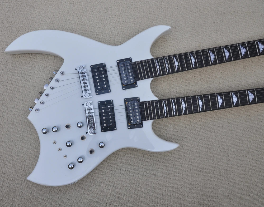 12+6 String Double Neck White Body Electric Guitar Chrome Hardware
