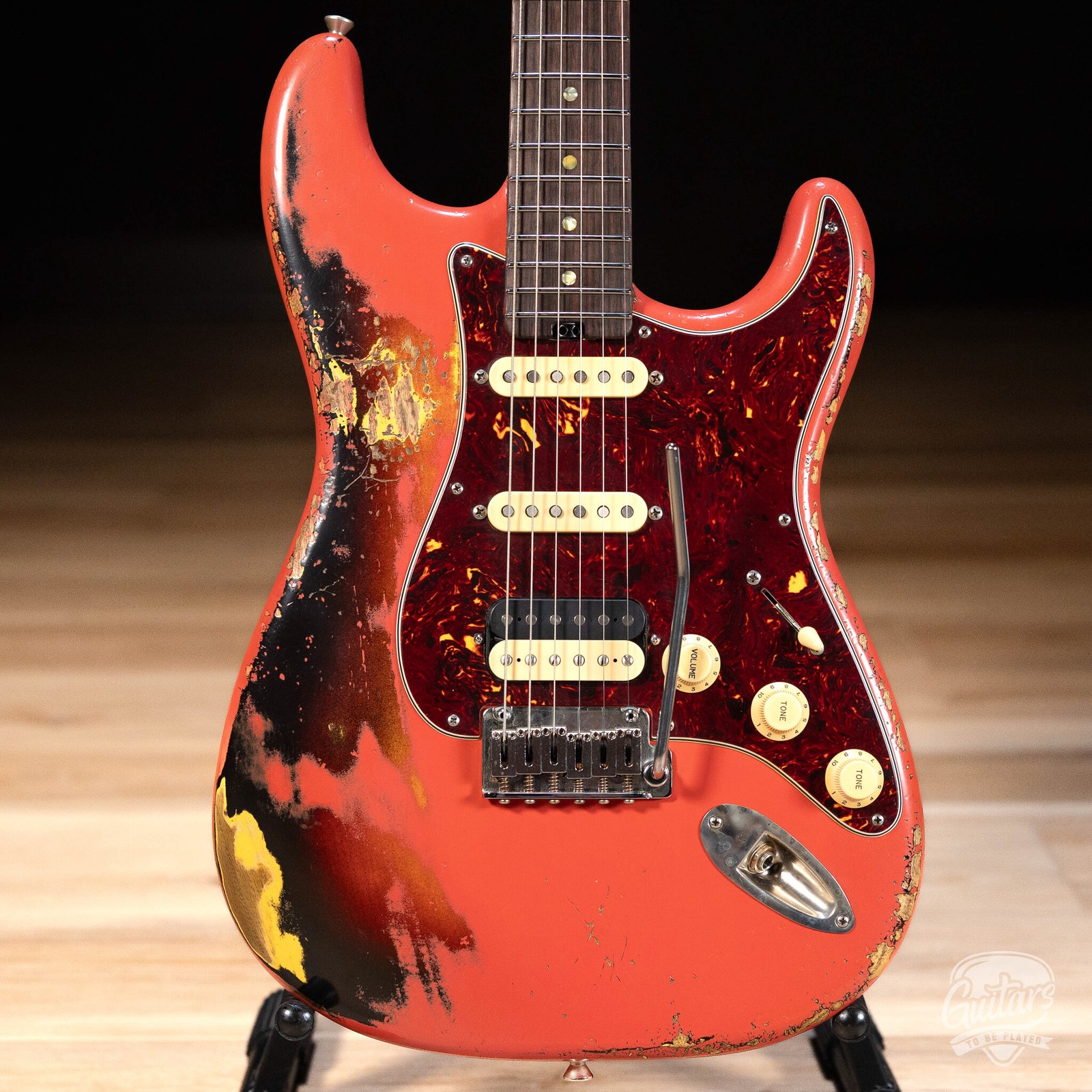 Shabat Lynx HSS Swamp Ash S-Style w/ Stainless Frets – Fiesta Red over 3TSB