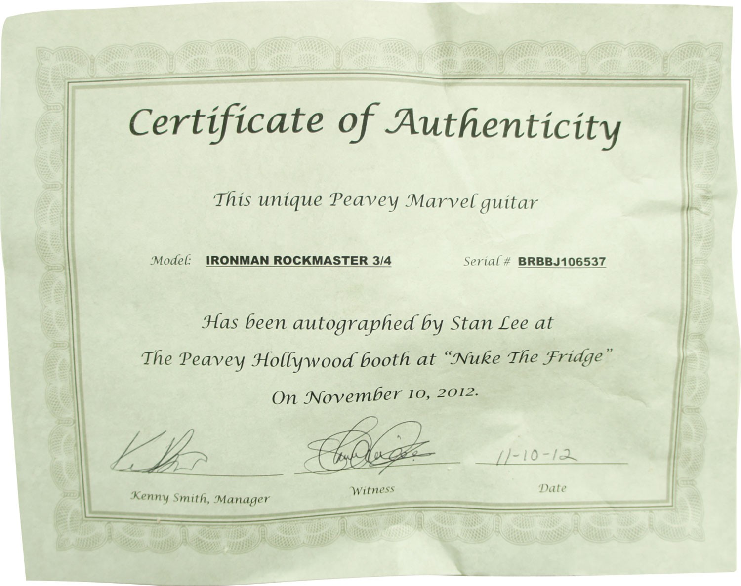 Stan Lee Signed Peavey Marvel Iron Man 3/4 Size Electric Guitar & Certificate!