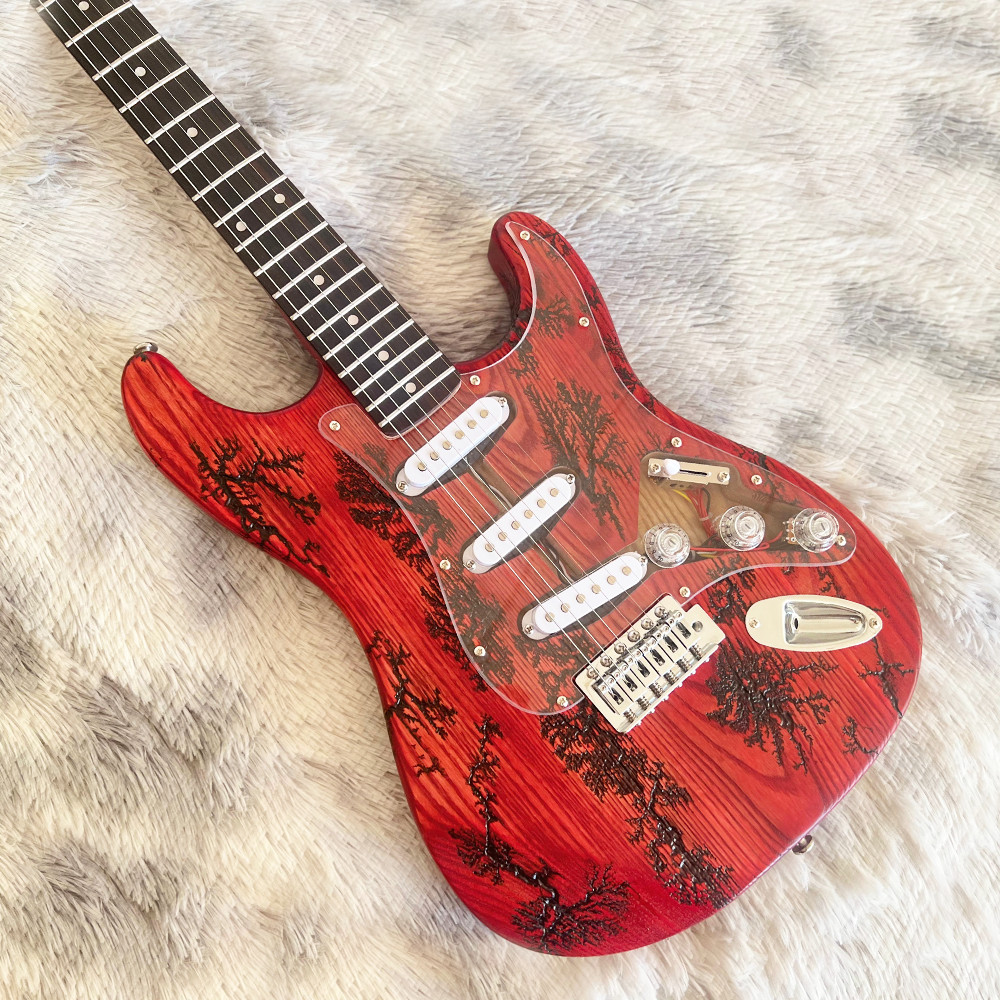 Clearance 6 String Ash ST Lightning Struck Wood Electric Guitar