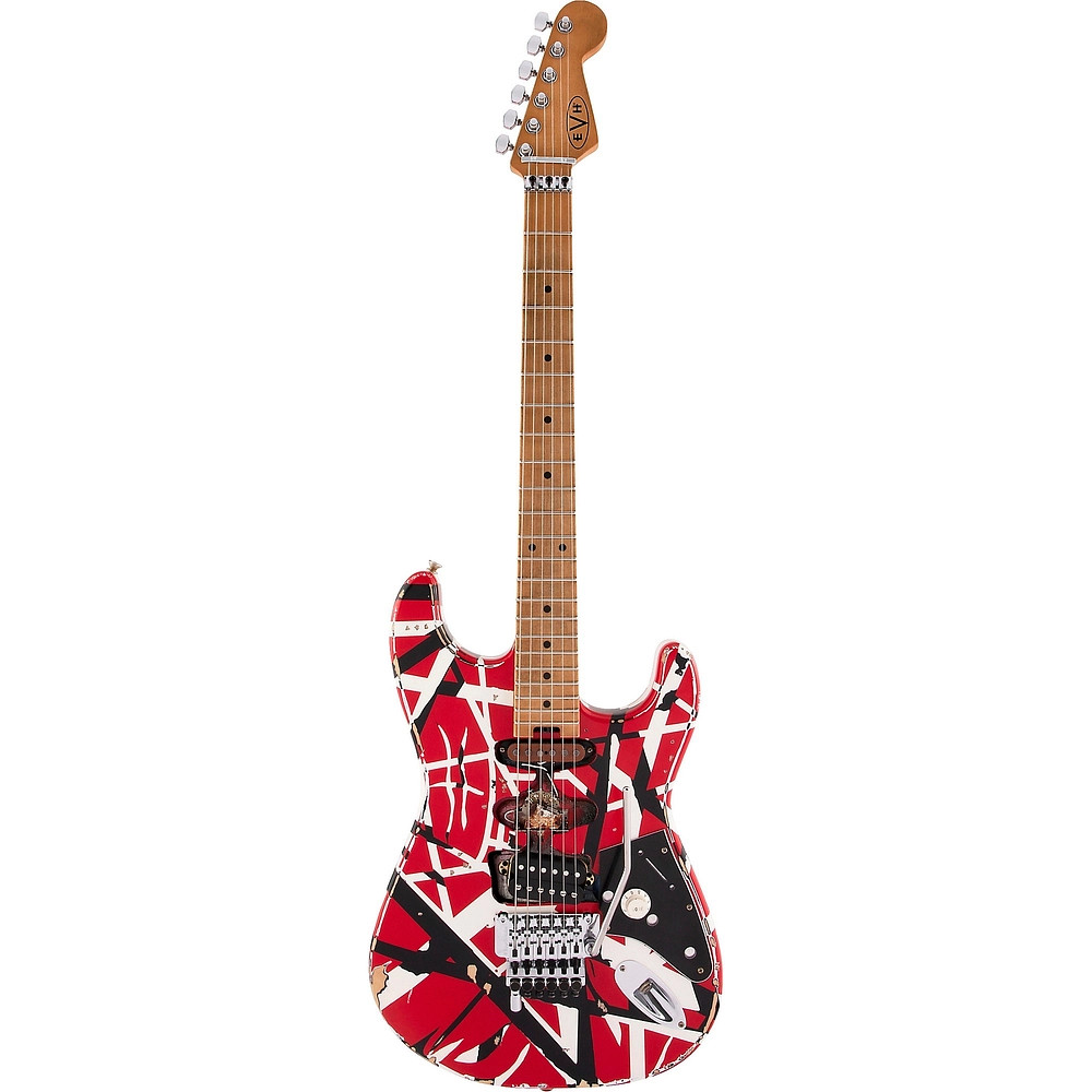 EVH Striped Series Frankie Guitar Red with Black and White Stripes Relic