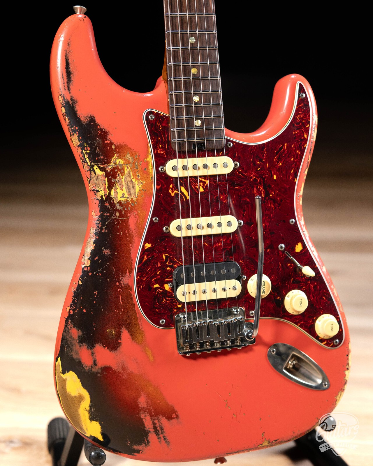 Shabat Lynx HSS Swamp Ash S-Style w/ Stainless Frets – Fiesta Red over 3TSB