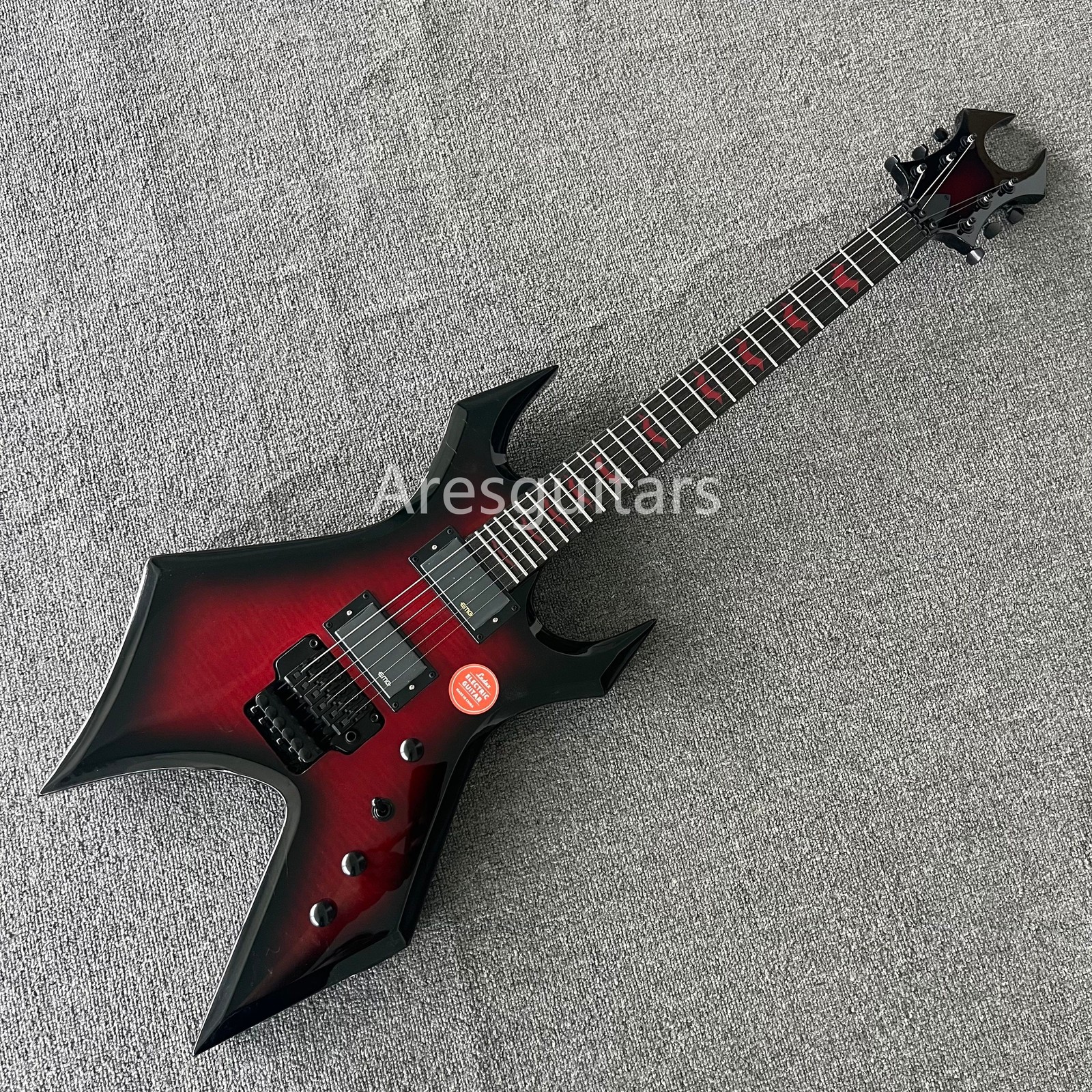 Warlock MK3 Solid Electric Guitar Stainless Fret Flamed Maple Top FR Bridge Red