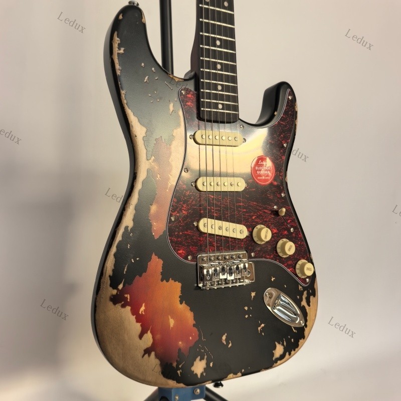 solid Aged Electric Guitar Black Rounded fret Edge stainless Fret bone nut