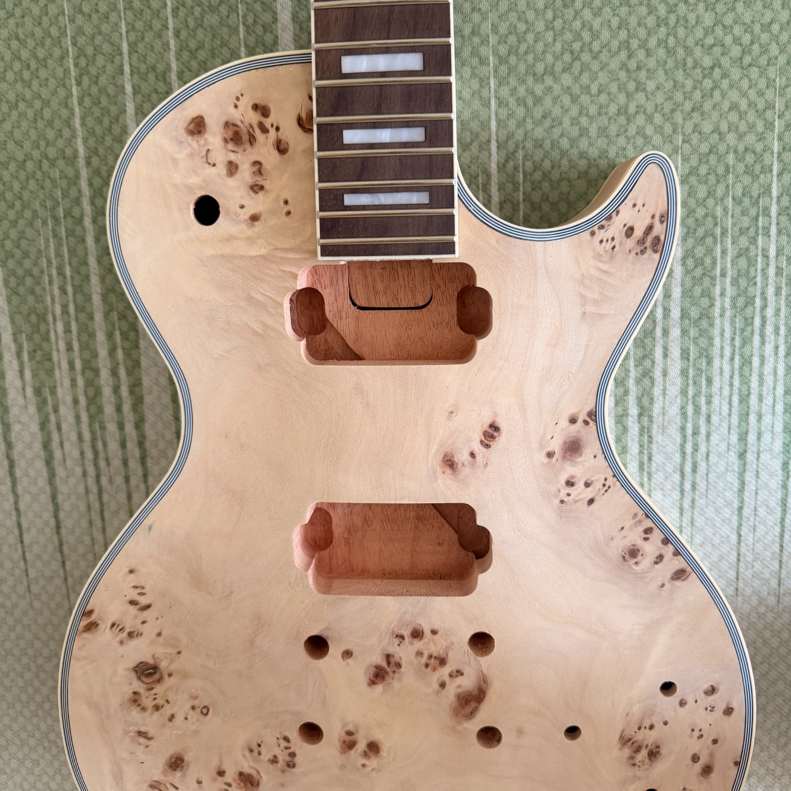 Unfinished 6-string L P DIY Electric Guitar Kit Burl Top Mahogany Neck GD part