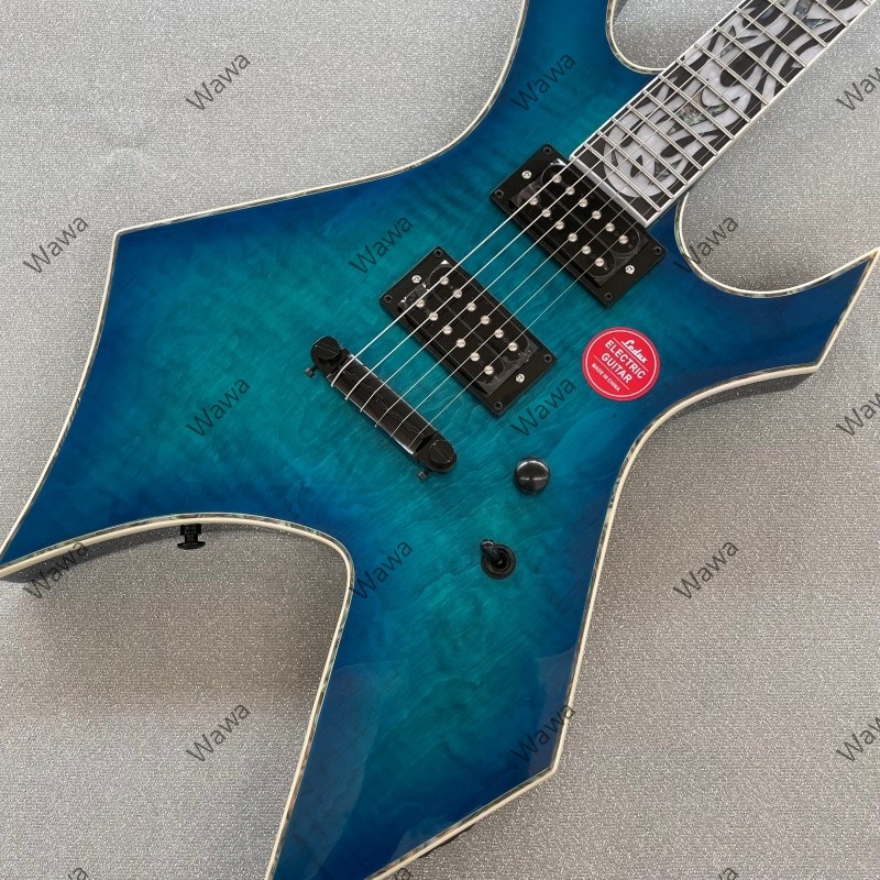 Unbranded Solid Electric Guitar Rounded fret Edge Blue Flamed Maple Hard Rock