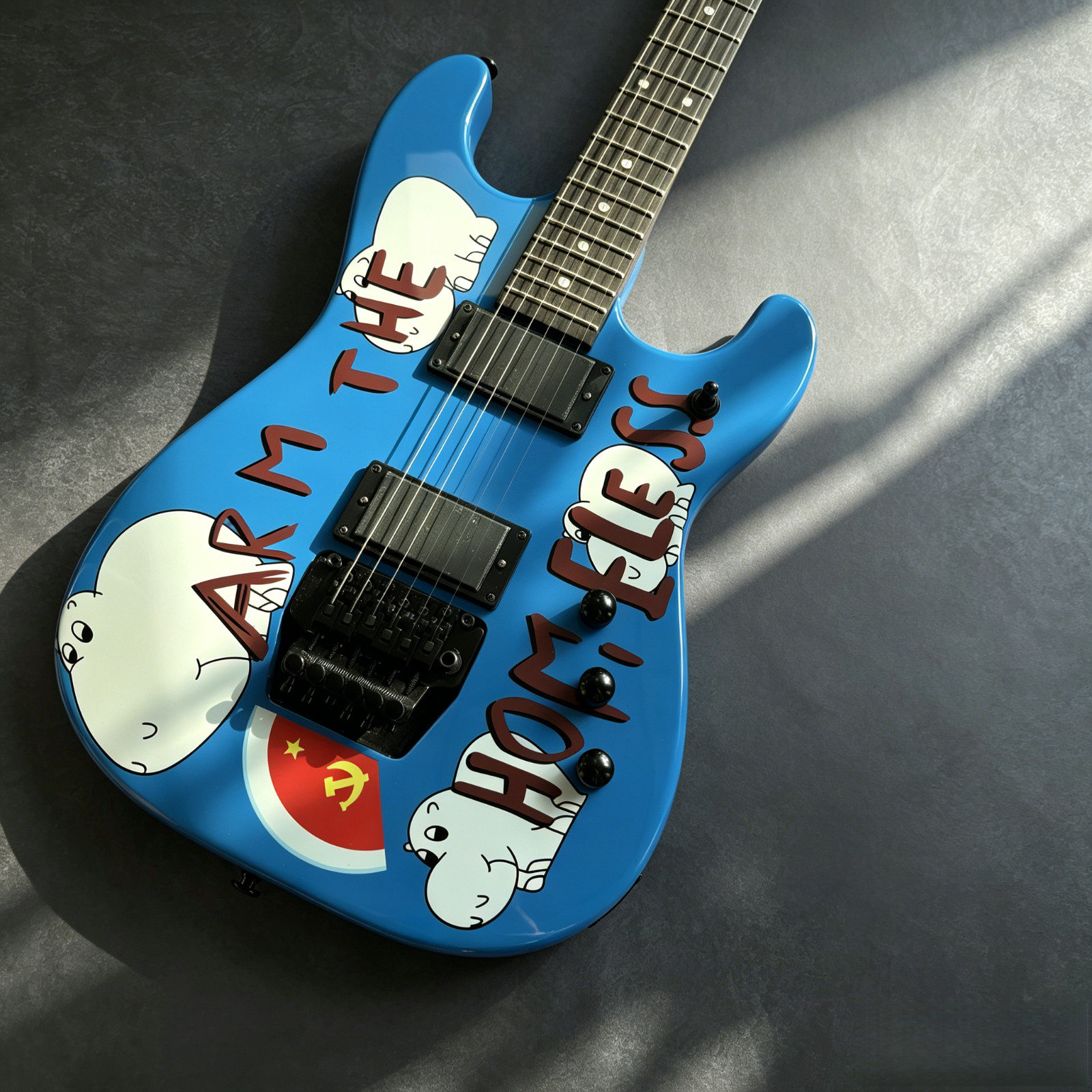 Ship US Blue “Arm The Homeless” Electric Guitar Black Floyd Rose Tremolo