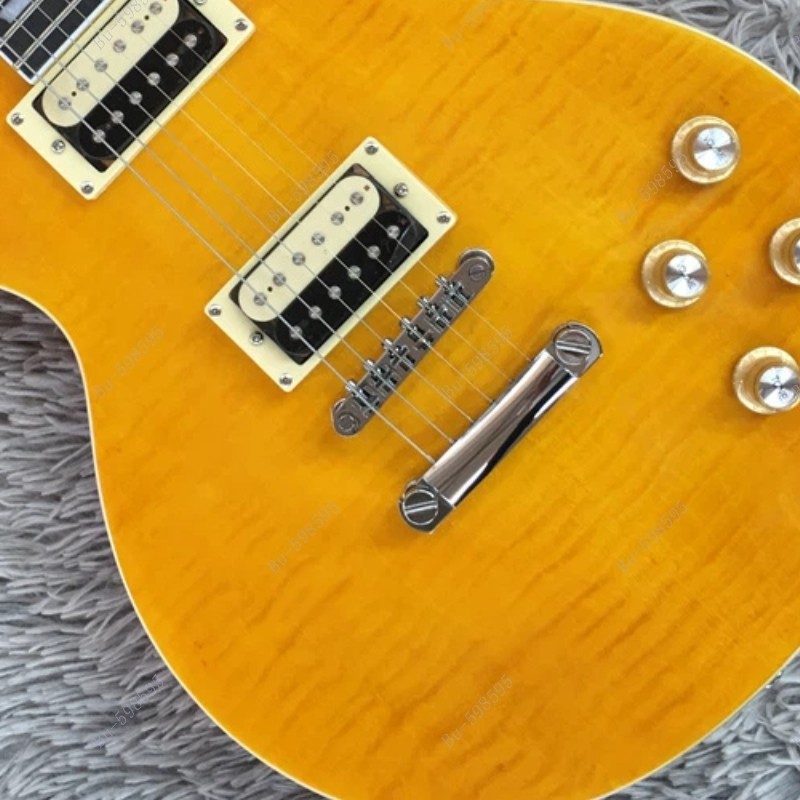 Solid Body Electric Guitar Bone Nut Stainless Fret Flamed Maple Top Yellow