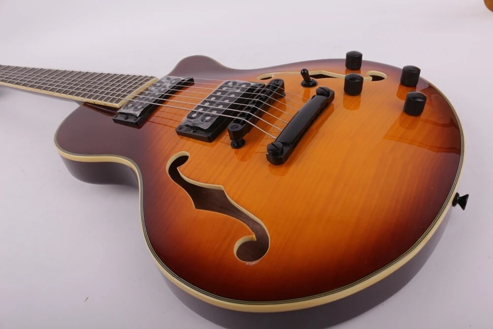 7string electric jazz guitar f hole double cutaway Maple Neck Vintage Sunburst