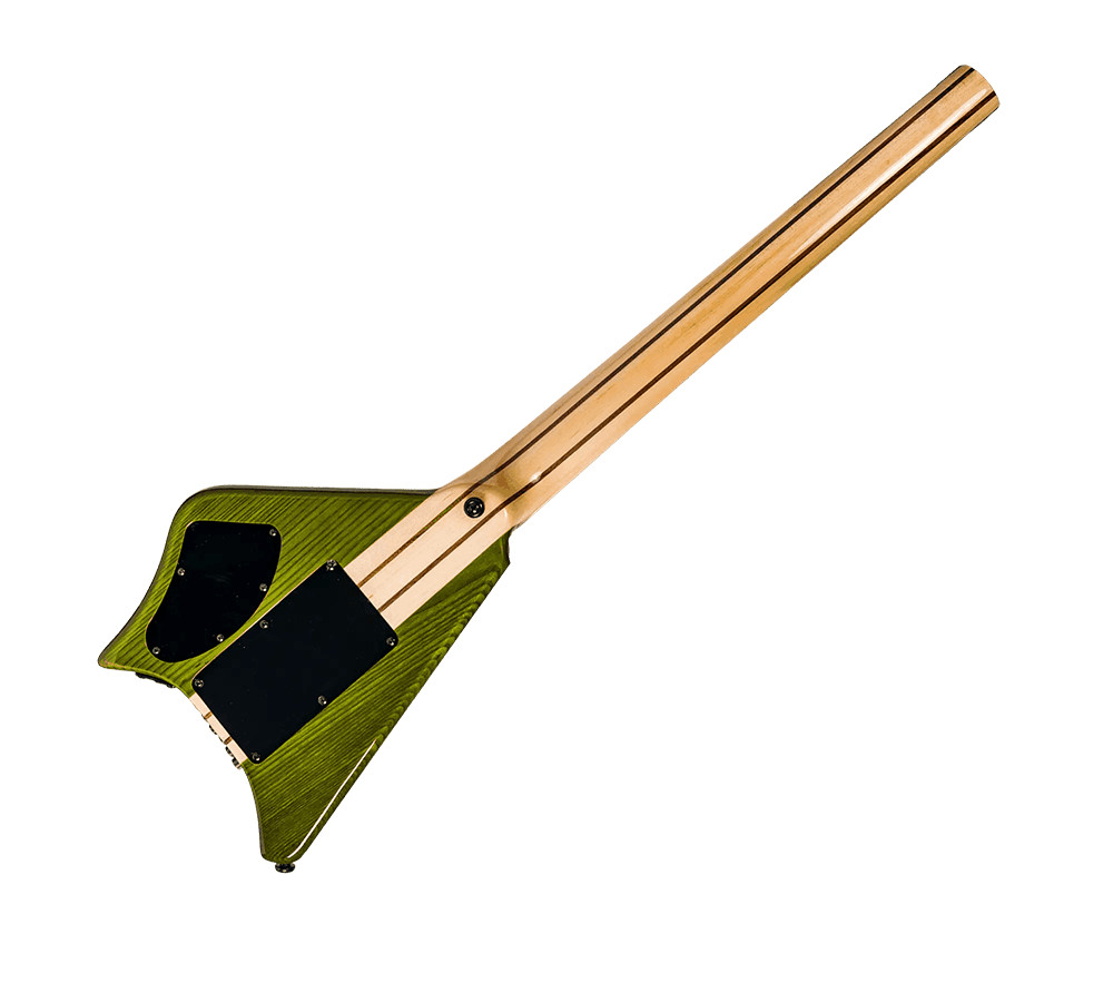 Bootlegger Guitar Spade Green Headless HSH, Floating Tremolo With Stiletto Case