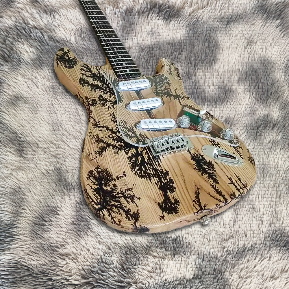 Clearance Sale 6 String Ash ST Lightning Struck Wood Electric Guitar
