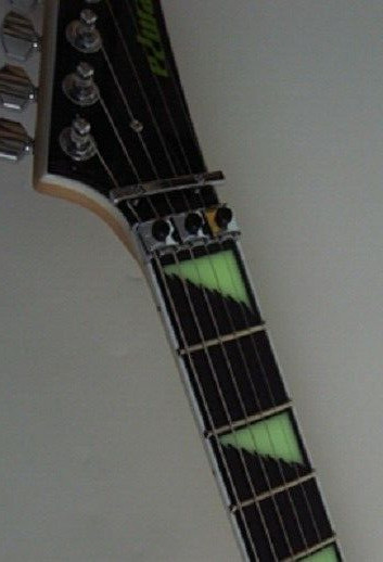 EDWARDS E-ALEXI GREENY Black Lime Green Pinstripe & Skull Electric Guitar JP